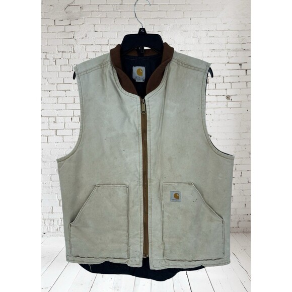 Vtg CARHARTT V01 BRN Mens L Tall Vest Distressed Grunge Streetwear Quilt Lined